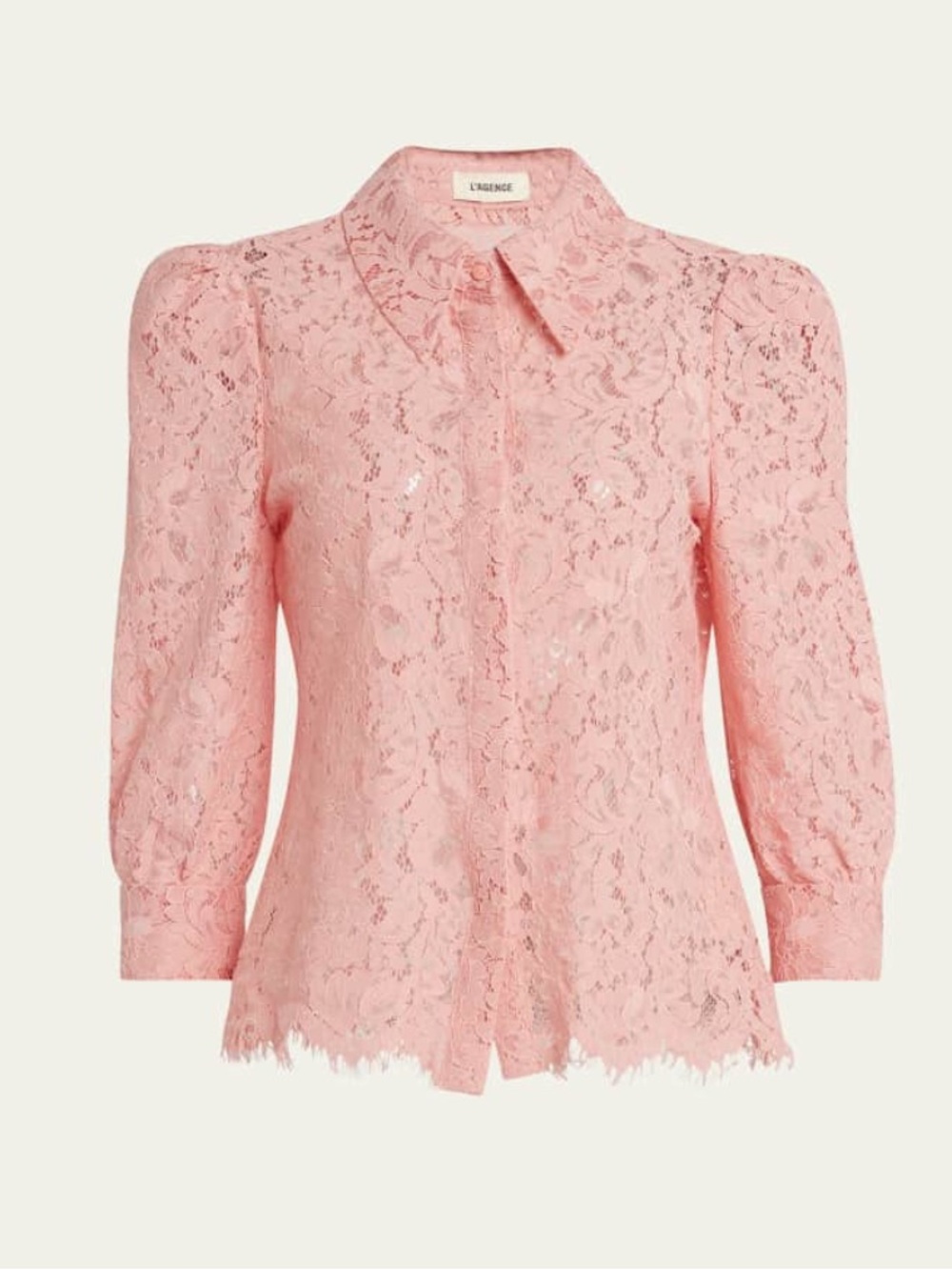 L'AGENCE Pink Lace Button-Down Blouse